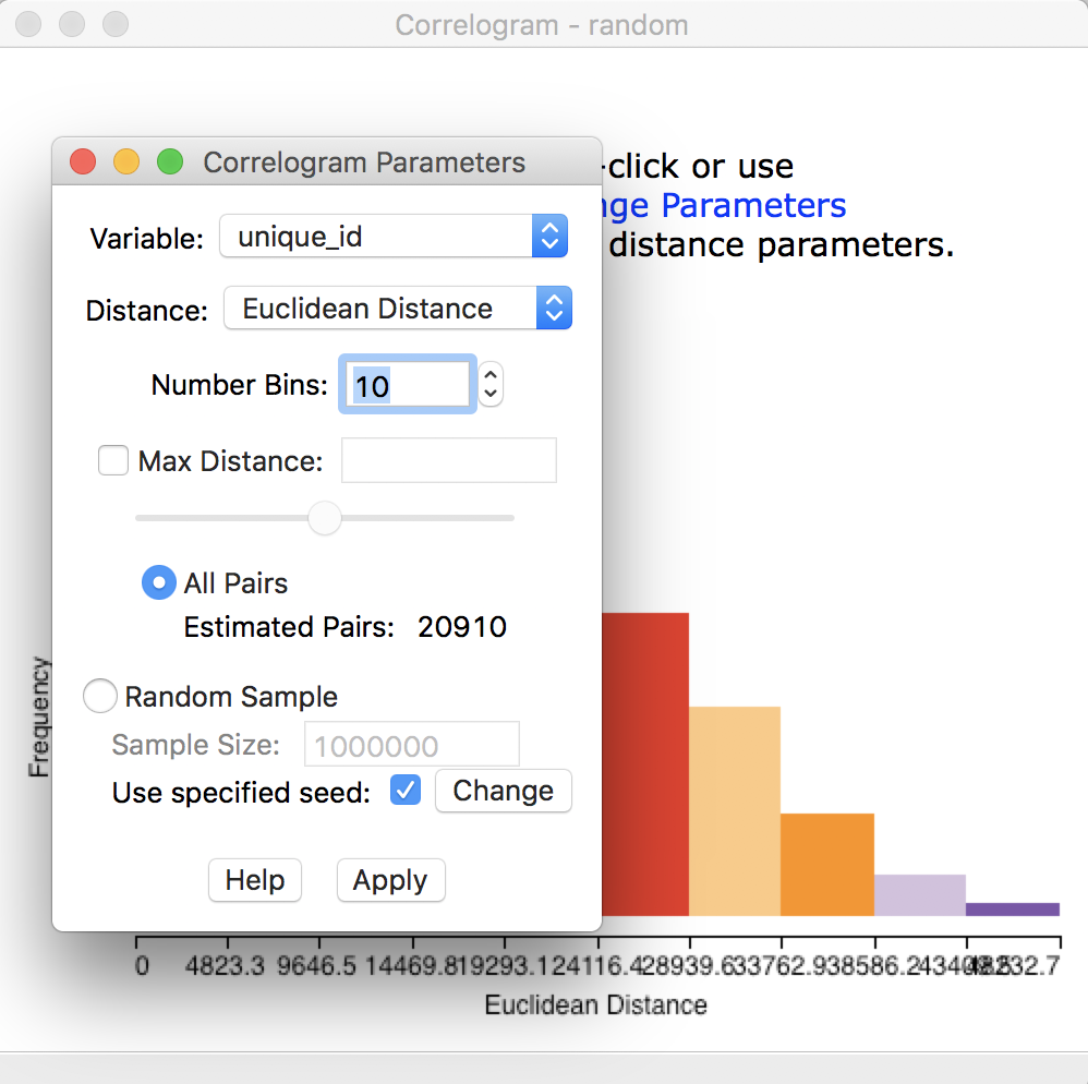 Initial correlogram dialog