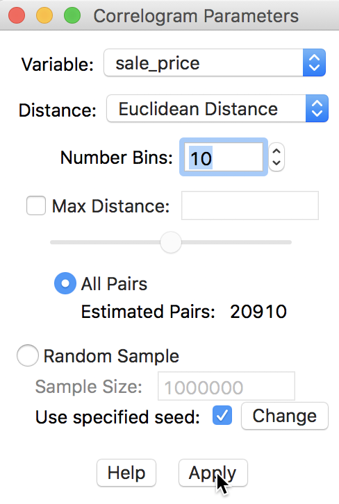 Variable setting for correlogram