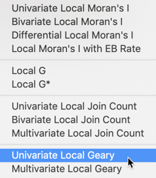 Local Geary option from cluster maps toolbar options