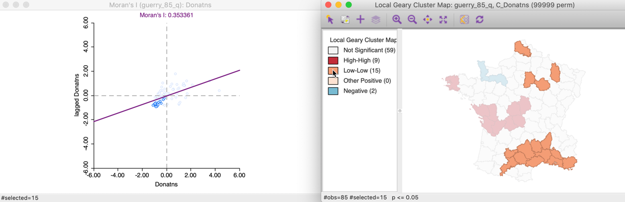 Local Geary low-low clusters