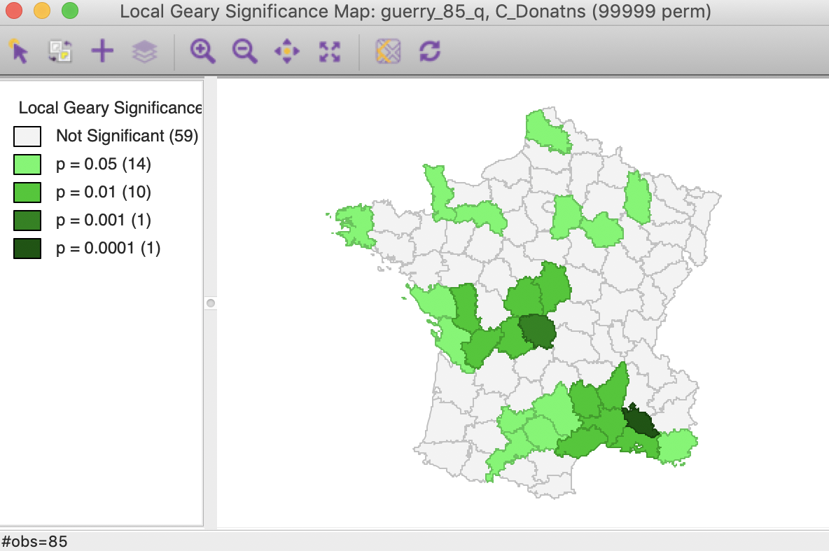 Local Geary significance map (99999 permutations)