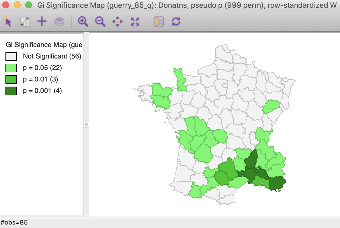 Gi statistic default significance map (999 permutations)