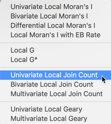 Univariate Local Join Count from cluster maps toolbar options