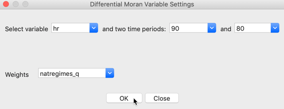 Differential Local Moran variable selection