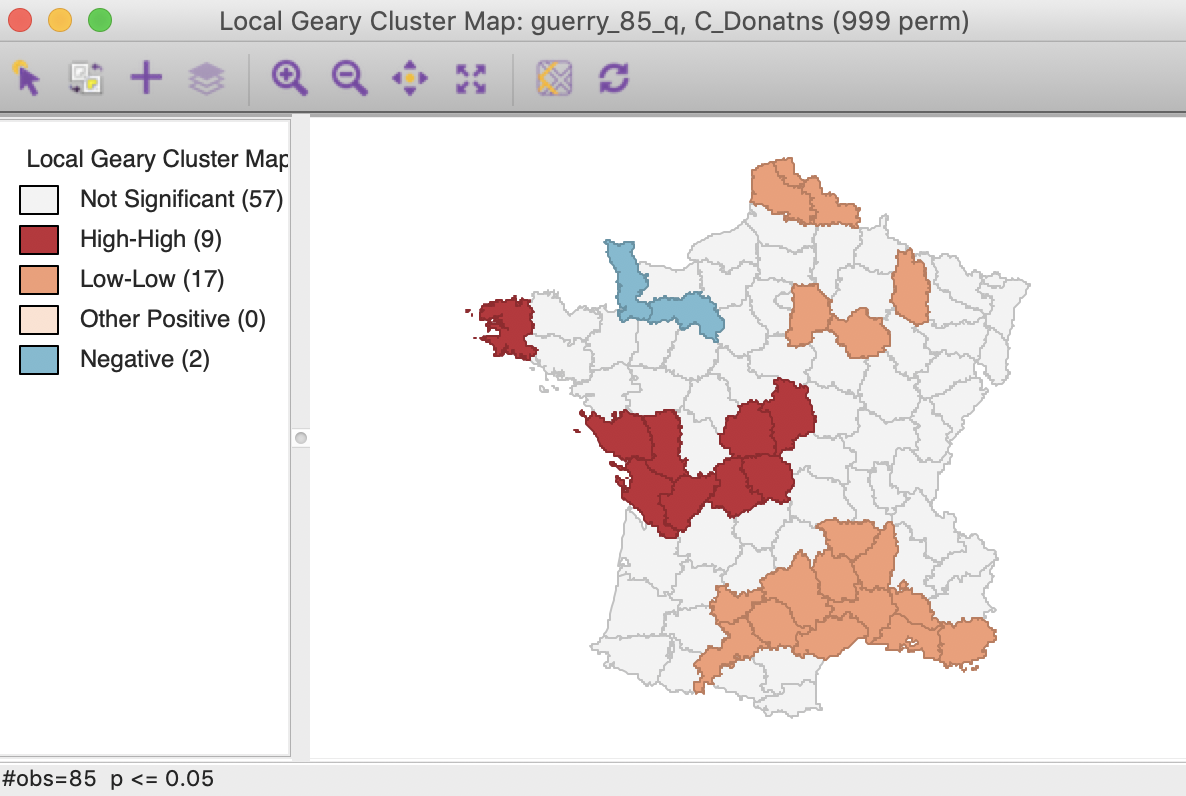 Local Geary default cluster map (p<0.05)