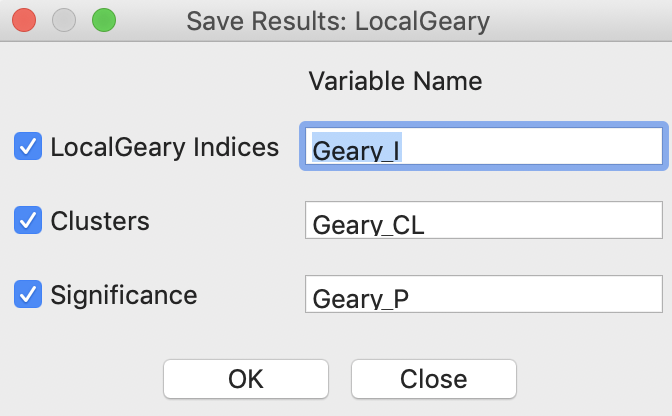 Local Geary Save Results options