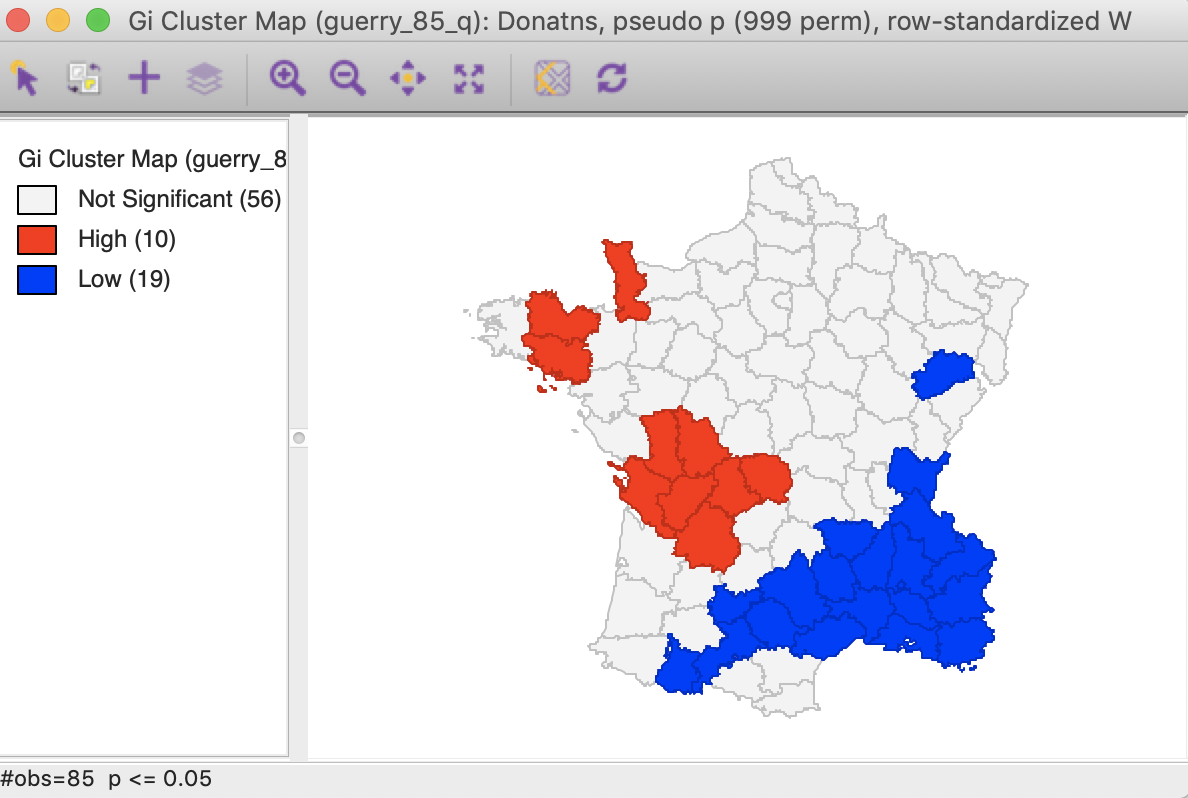 Gi statistic default cluster map (999 permutations)