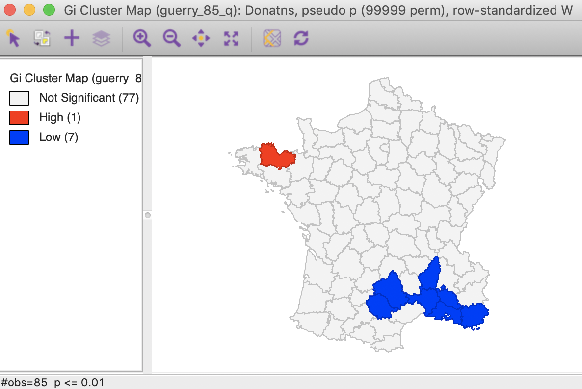 Gi statistic cluster map (p < 0.01)