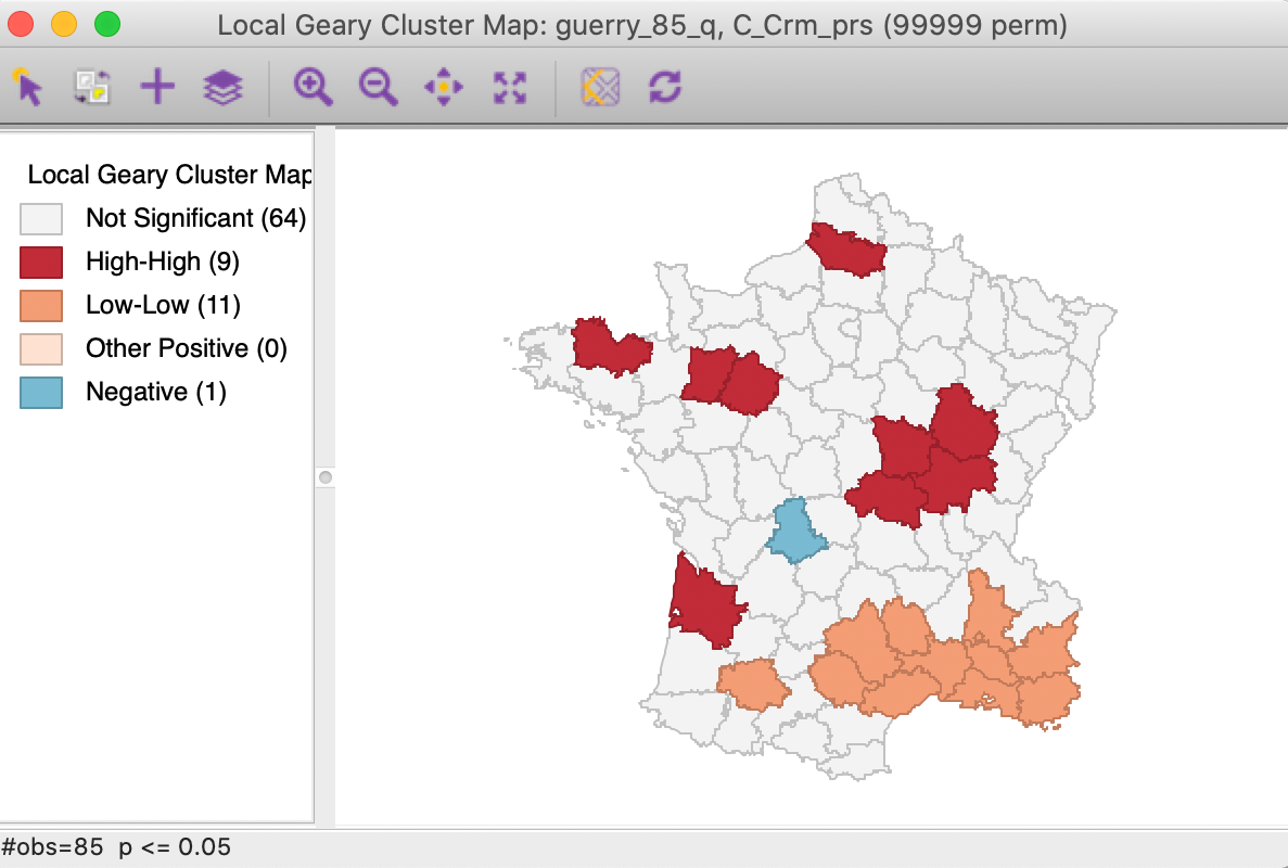 Local Geary cluster map - Crime against persons