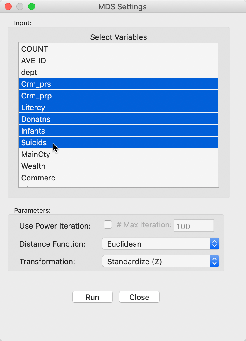 MDS input variable selection