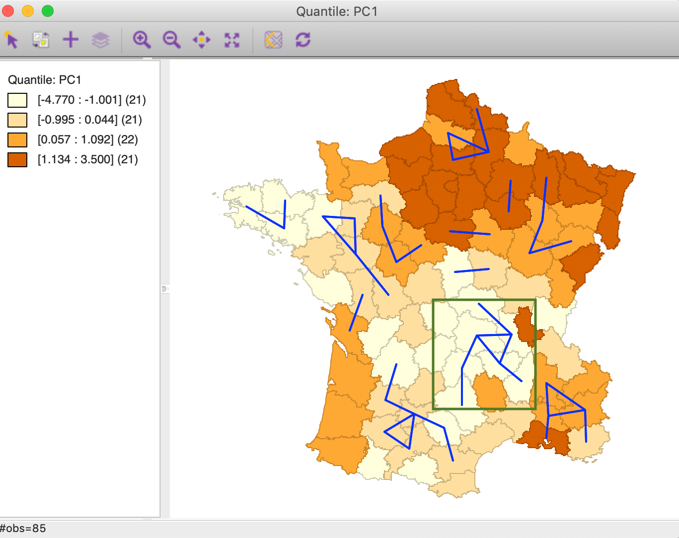 Intersection queen contiguity and MDS weights connectivity graph