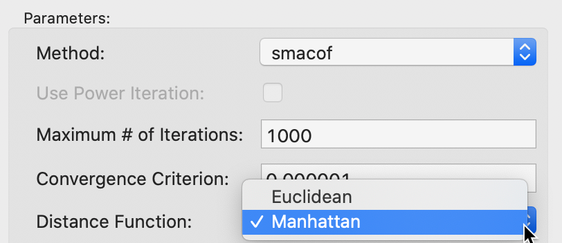 SMACOF Manhattan distance function