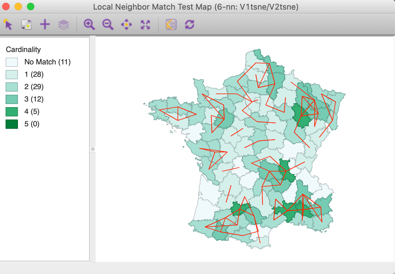 Local neighbor match test for t-SNE coordinates