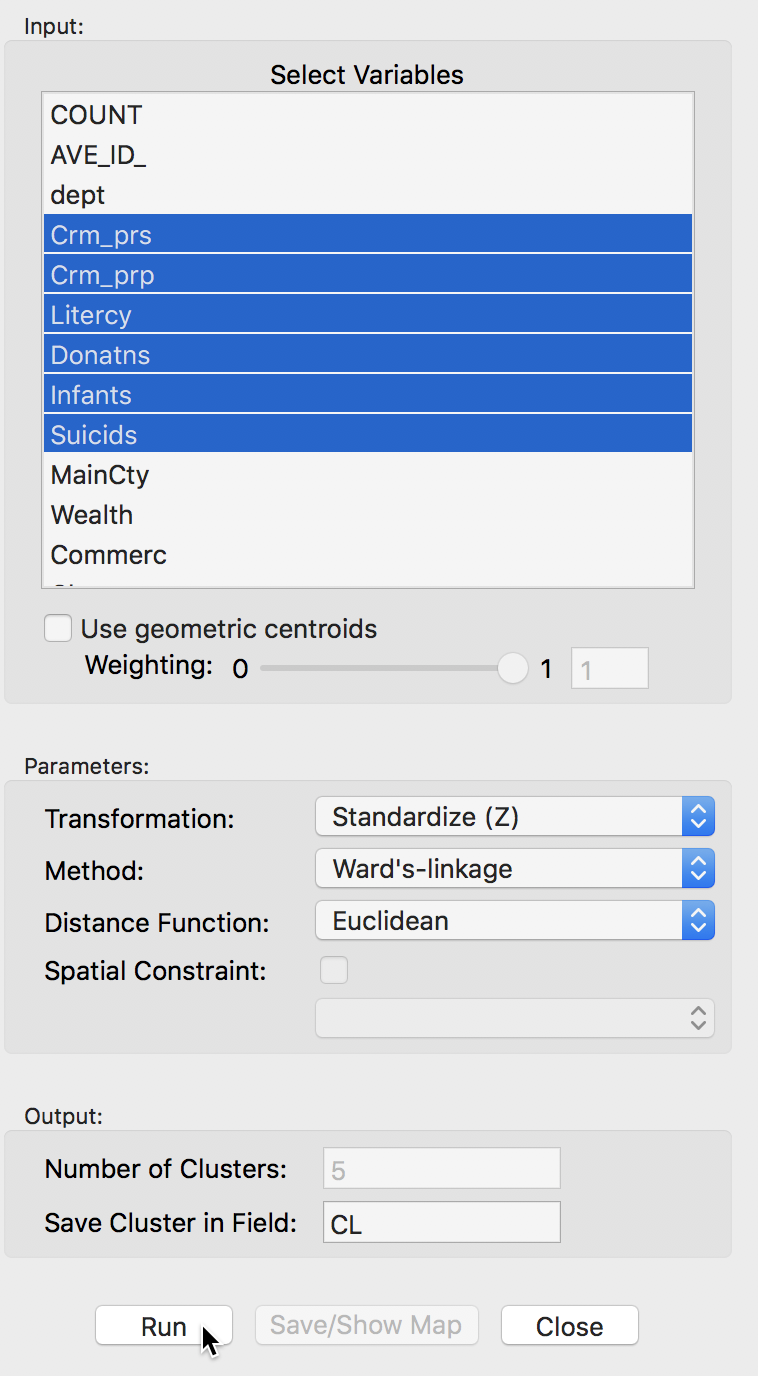 Hierarchical clustering variable selection