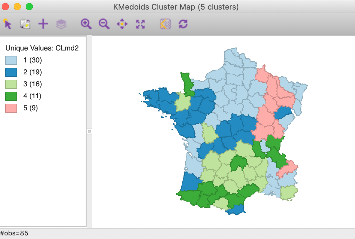 K Medoids CLARA cluster map (k=5)