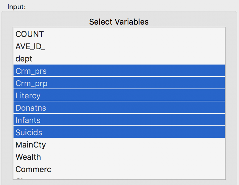 Variables for benchmark case