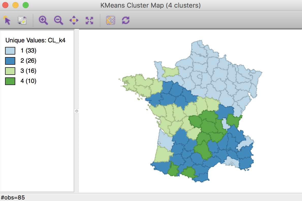 K Means benchmark cluster map (k=4)