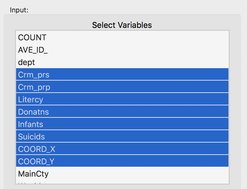 Variables for benchmark case