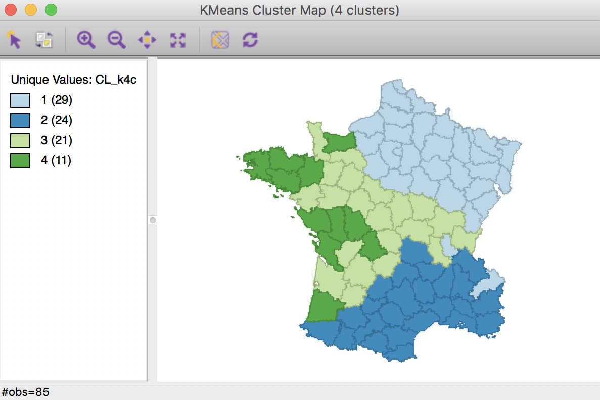K Means cluster map with centroids (k=4)