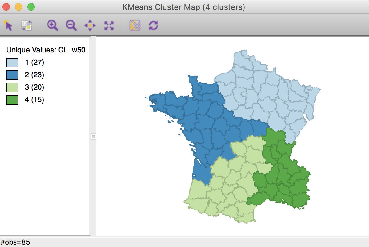 Weighted K Means cluster map (w=0.50,k=4)