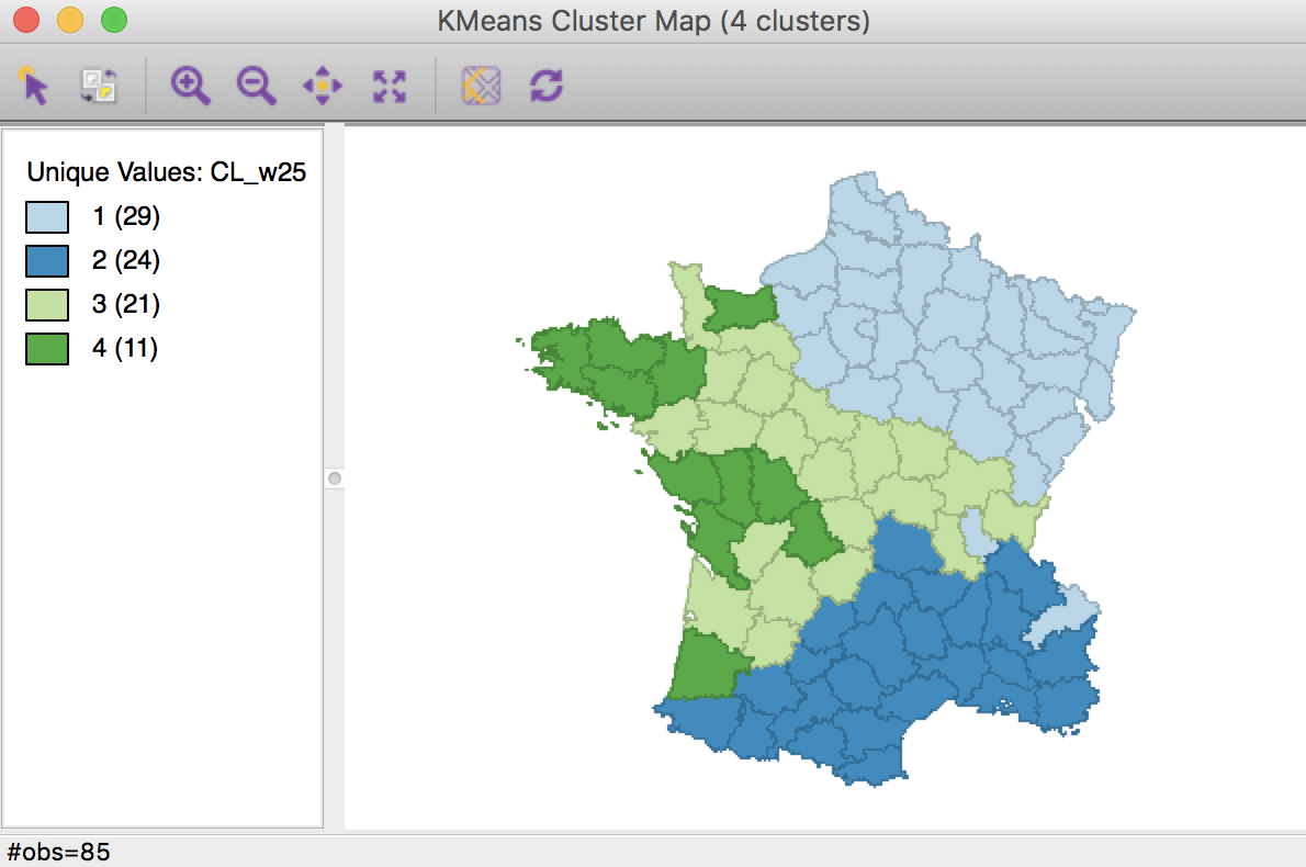 Weighted K Means cluster map (w=0.25,k=4)