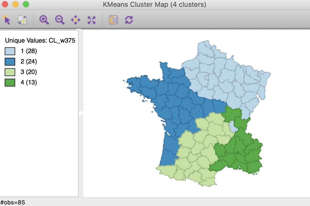 Weighted K Means cluster map (w=0.375,k=4)