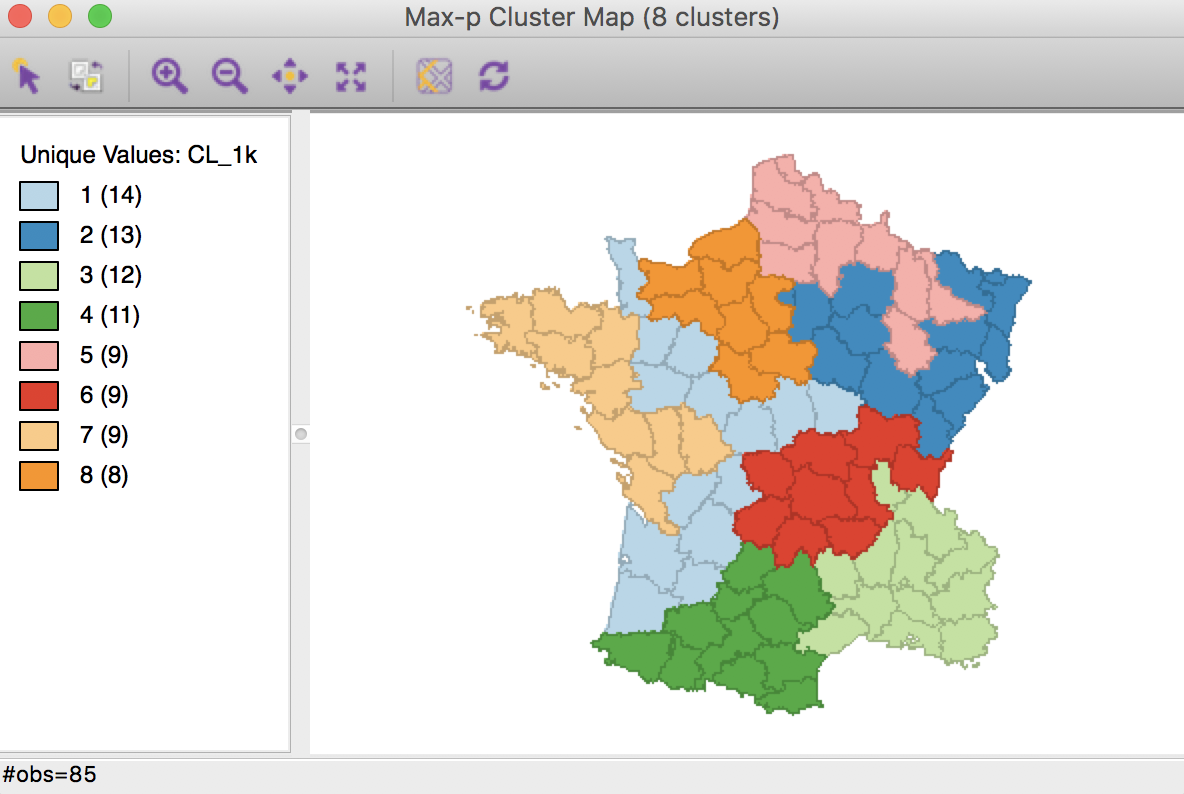 Max-p cluster map, 1000 iterations