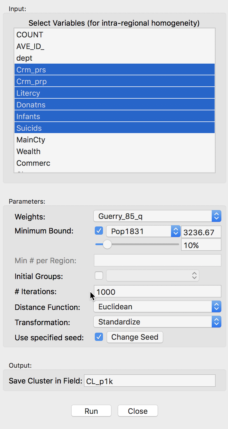 Max-p variables and parameter settings