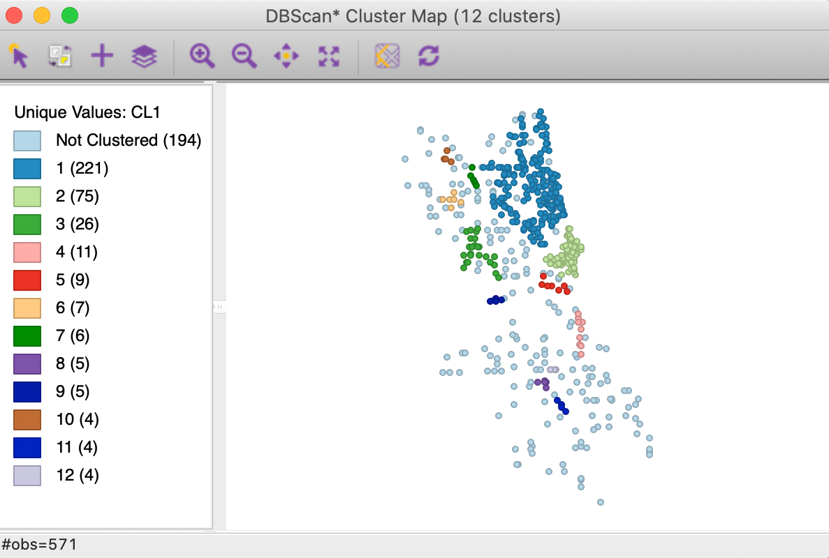 DBSCAN* cluster map with d=3000 and MinPts=4