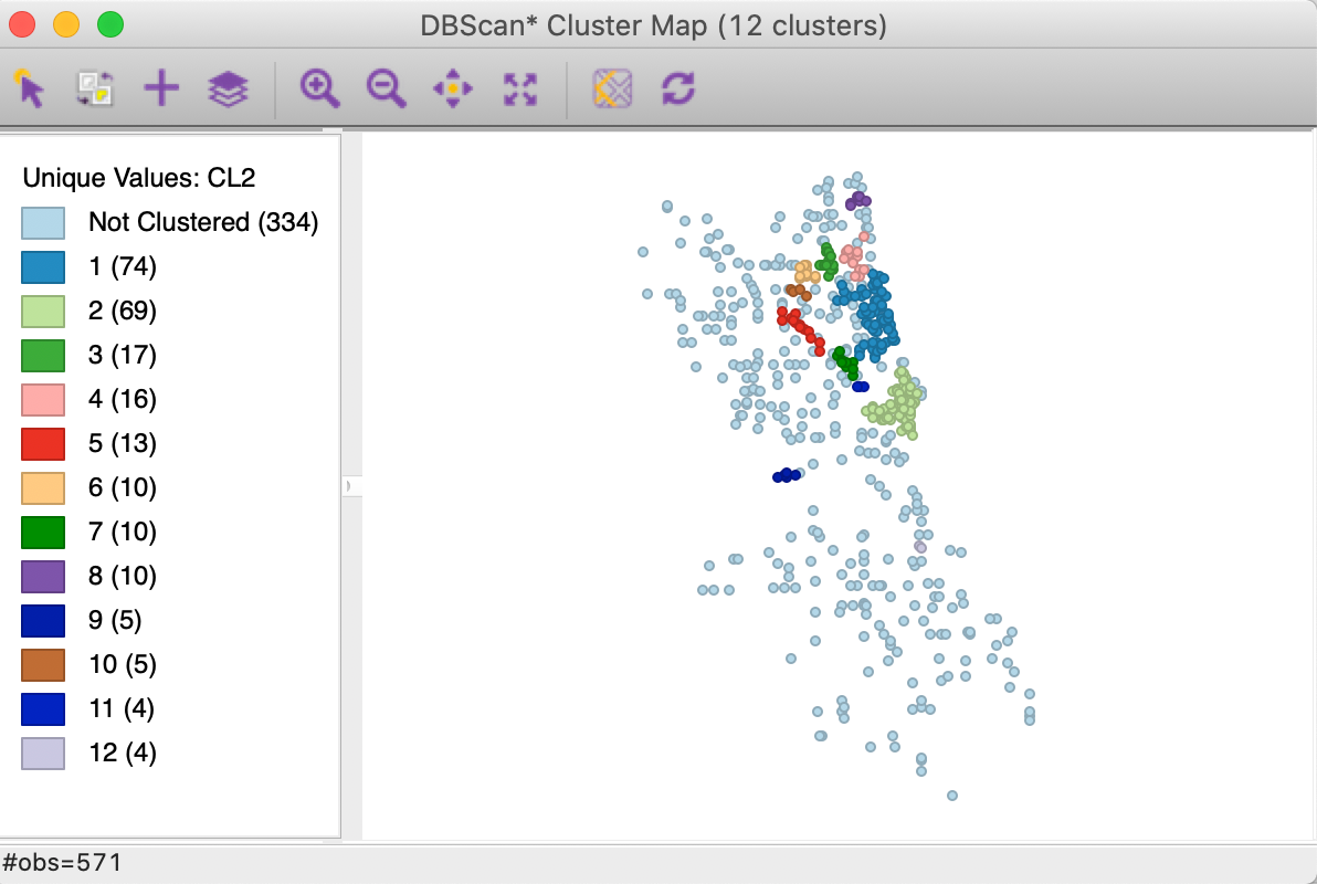 DBSCAN* cluster map with d=2000 and MinPts=4