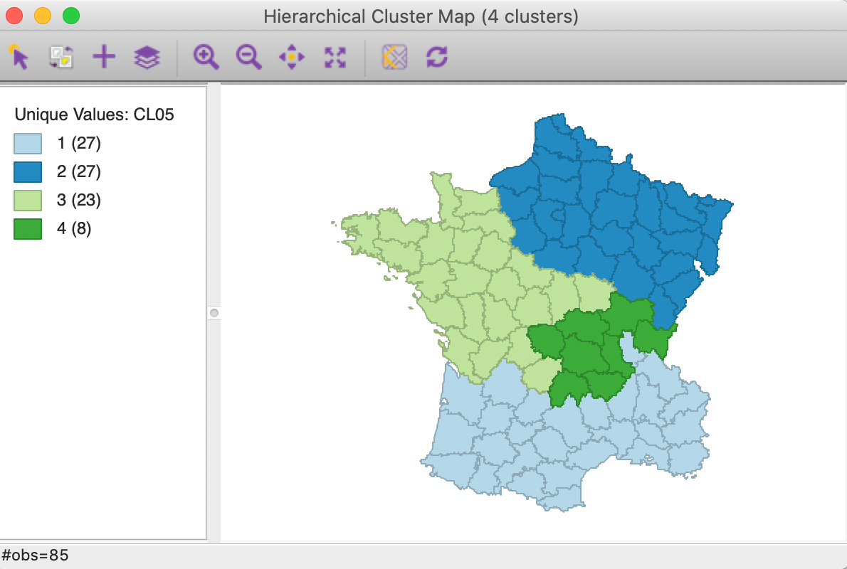 Cluster map - weight = 0.5 - Ward's linkage (k=4)