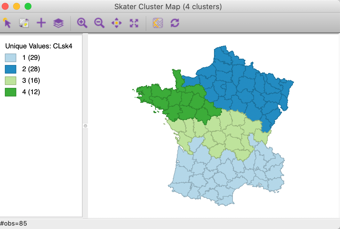 SKATER cluster map (k=4)