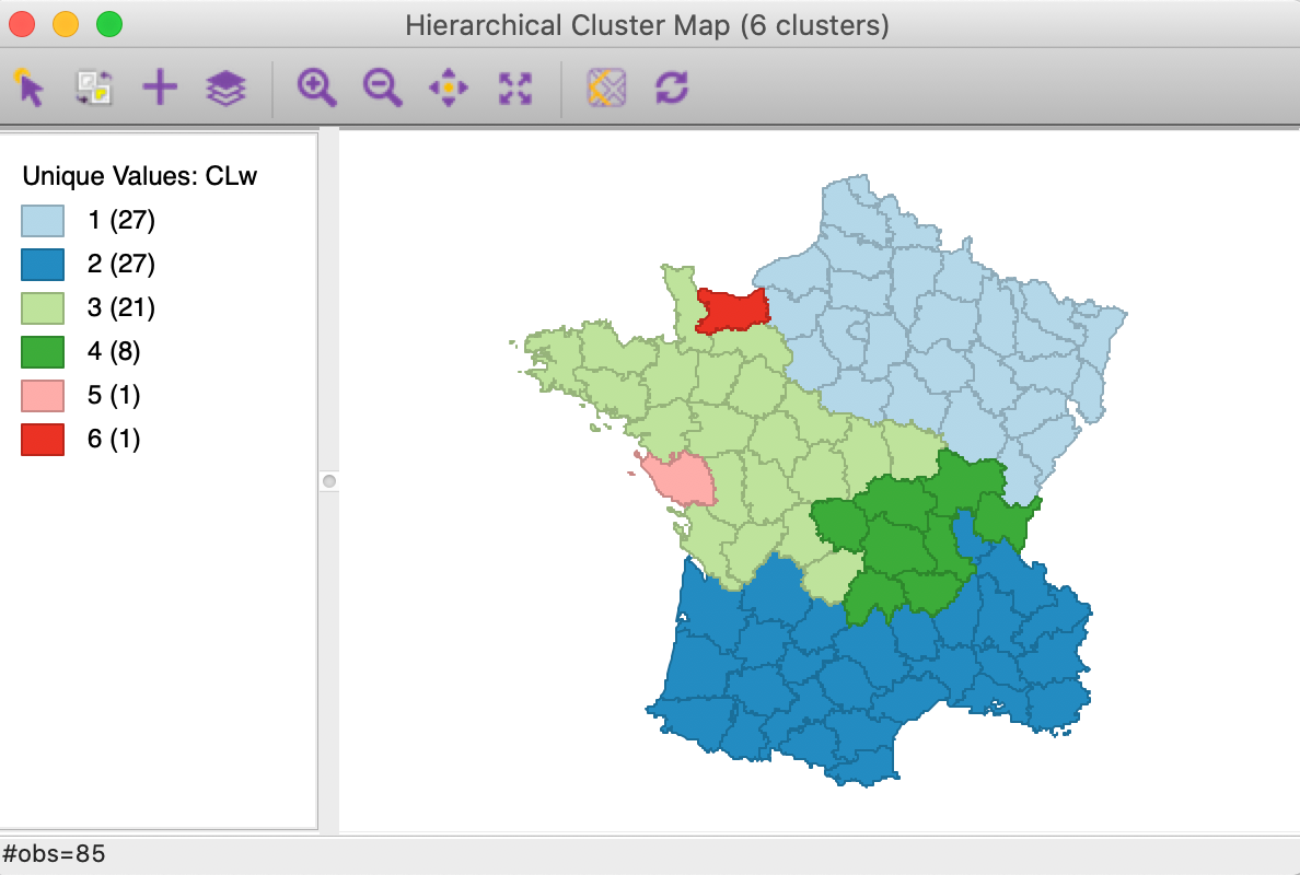 SCHC Ward method cluster map, k=6