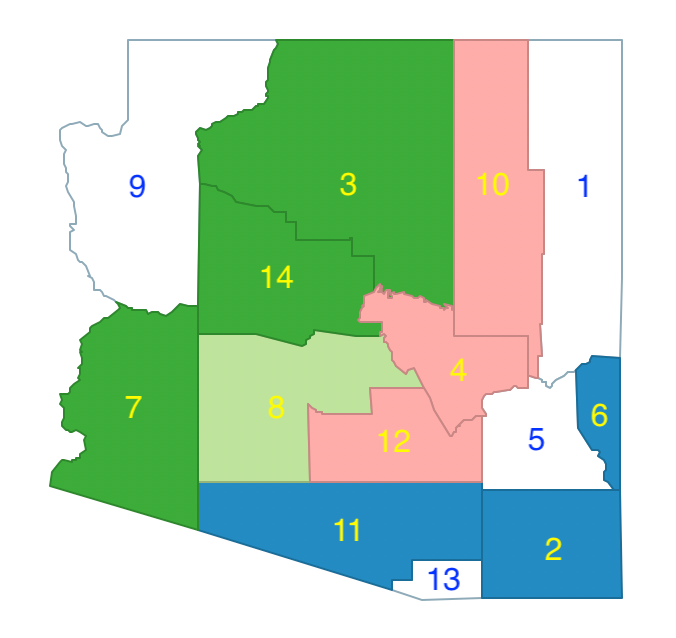 Arizona max-p enclaves - region 1, 2, 3, 4